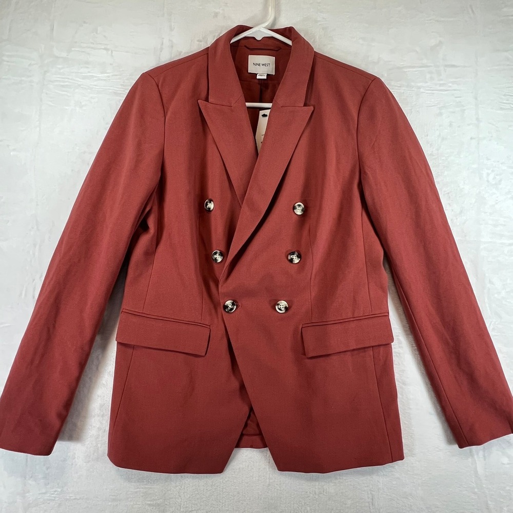 Nine West Double Breasted Blazer Womens Size M Terracotta Rust Peak Lapel NWT